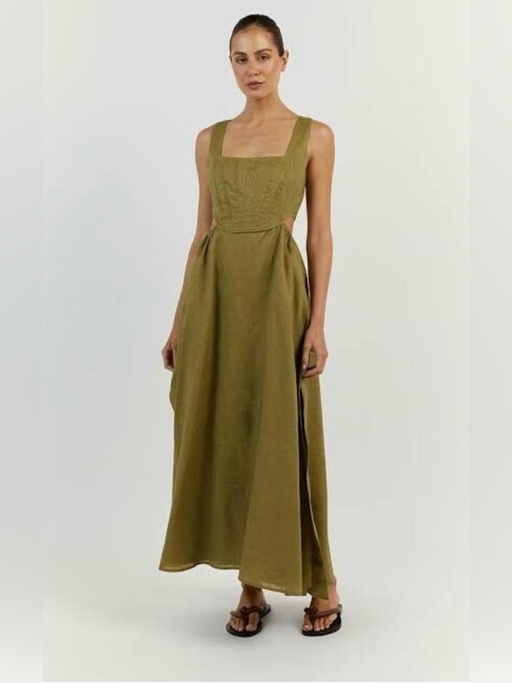 DISSH Joey Olive Linen Midi Corset Dress